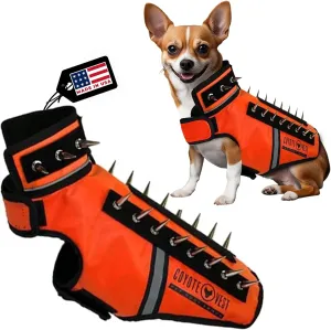 Spikevest Dog Harness Vest for Small Dogs, Reflective Dog Vest with Spikes to Shield Your Pet from Coyotes, Raptor and Animal Attacks, anti Hawk Vest, Made in USA (Xs-Fluorescent Orange)